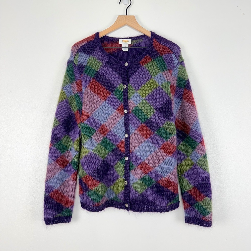 Vtg Talbots Cardigan Sweater Womens L Mohair Blend Hand Knit Argyle Grandmacore - Picture 2 of 16